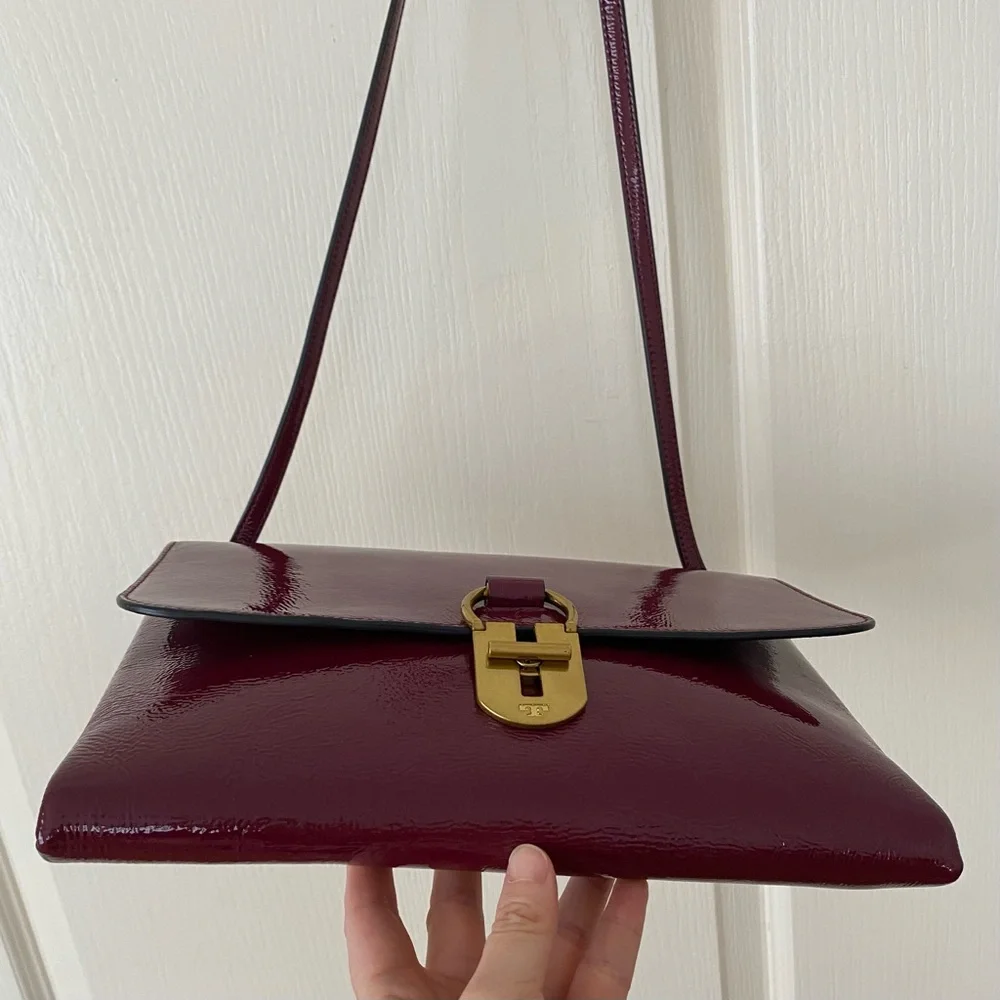 Tory Burch Burgundy Wine Red Maroon Patent Leather Shoulder Bag